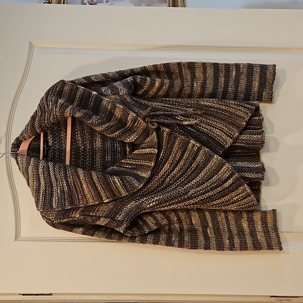 Y2K Silvia Novelli Noba Rounded Cardigan Sweater Womens Medium Brown Wrap Style